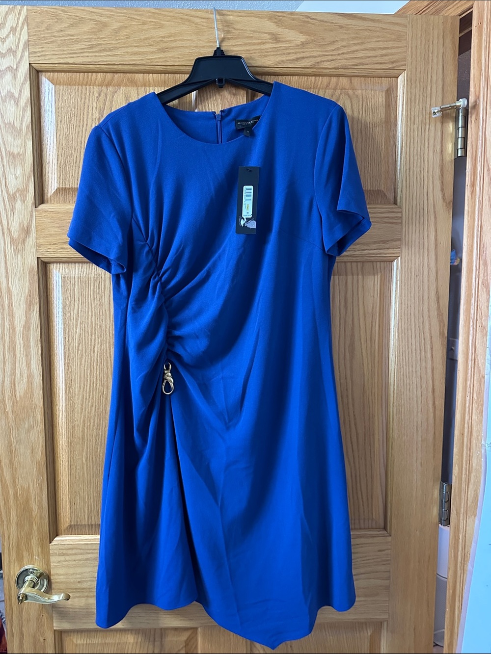 Donna Karan Cobalt Blue Midi Dress with Gold Loop Detail - Picture 5 of 6